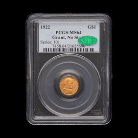 A 1922 Ulysses S. Grant Commemorative: No Star $1 Gold Coin [PCGS MS64; CAC Green Sticker]