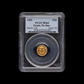 A 1922 Ulysses S. Grant Commemorative: No Star $1 Gold Coin [PCGS MS63]