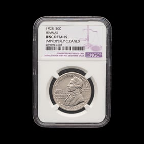 A 1928 Hawaii-Captain Cook Commemorative 50c Coin [NGC-UNC Details-Cleaned]
