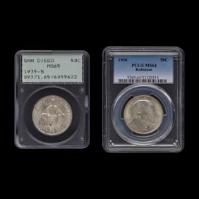 A 1936-S San Diego Commemorative 50c Coin [PCGS MS65] and a 1936 Joseph T. Robinson Commemorative