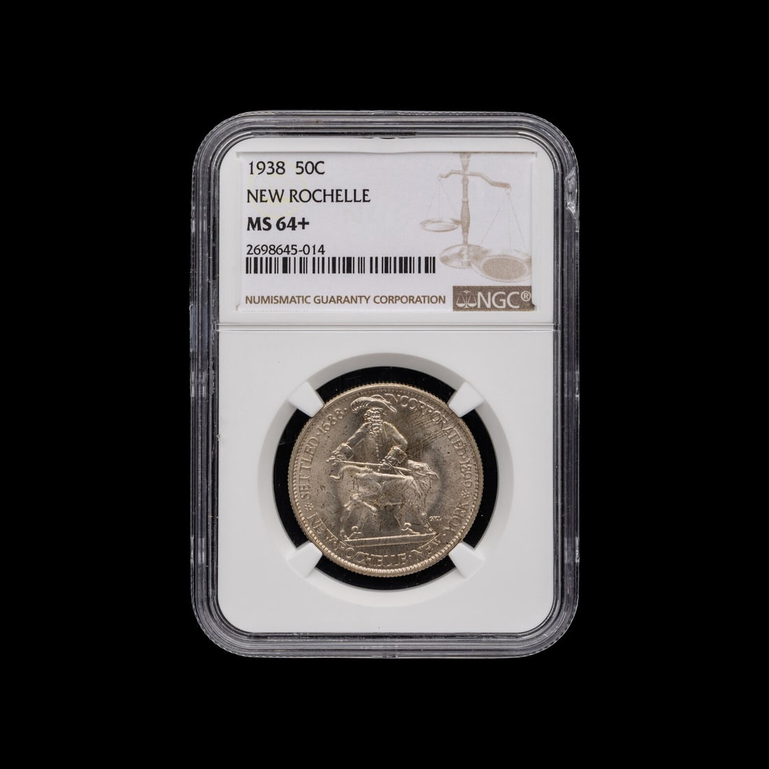 A 1938 New Rochelle Commemorative 50c Coin [NGC MS64+] (1 of 2)