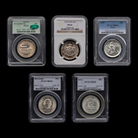 A Group of Five Graded Commemorative 50c Coins