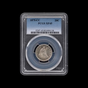 An 1875-CC Seated Liberty 20c Coin [PCGS XF45]