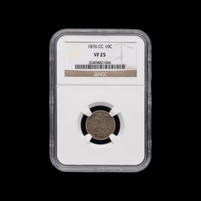 An 1876-CC Seated Liberty 10c Coin [NGC VF25]