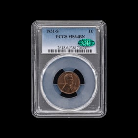 A 1931-S Lincoln 1c Coin [PCGS MS64 BN; CAC Green Sticker]