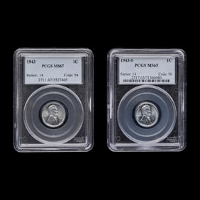 Two Graded 1943 Lincoln: Steel 1c Coins