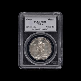 An 1925 Norse-American Centennial Commemorative Silver Medallion [PCGS MS65: Thick]