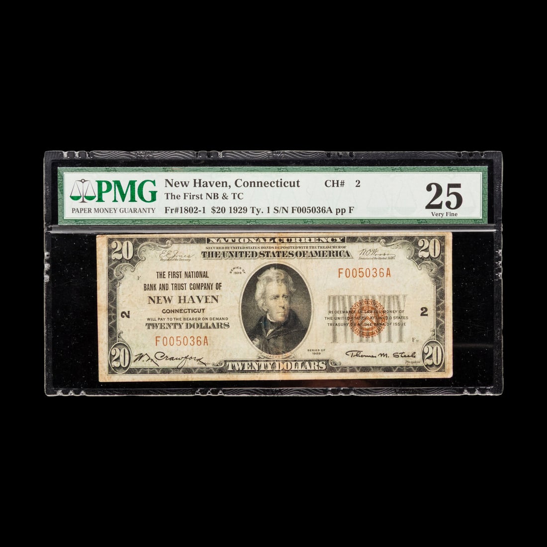 [NATIONAL CURRENCY] NEW HAVEN, CT, First National Bank and Trust Company of New Haven, $20, Series: [NATIONAL CURRENCY] NEW HAVEN, CT, First National Bank and Trust Company of New Haven, $20, Series 1929-Type 1 [PMG VF25]