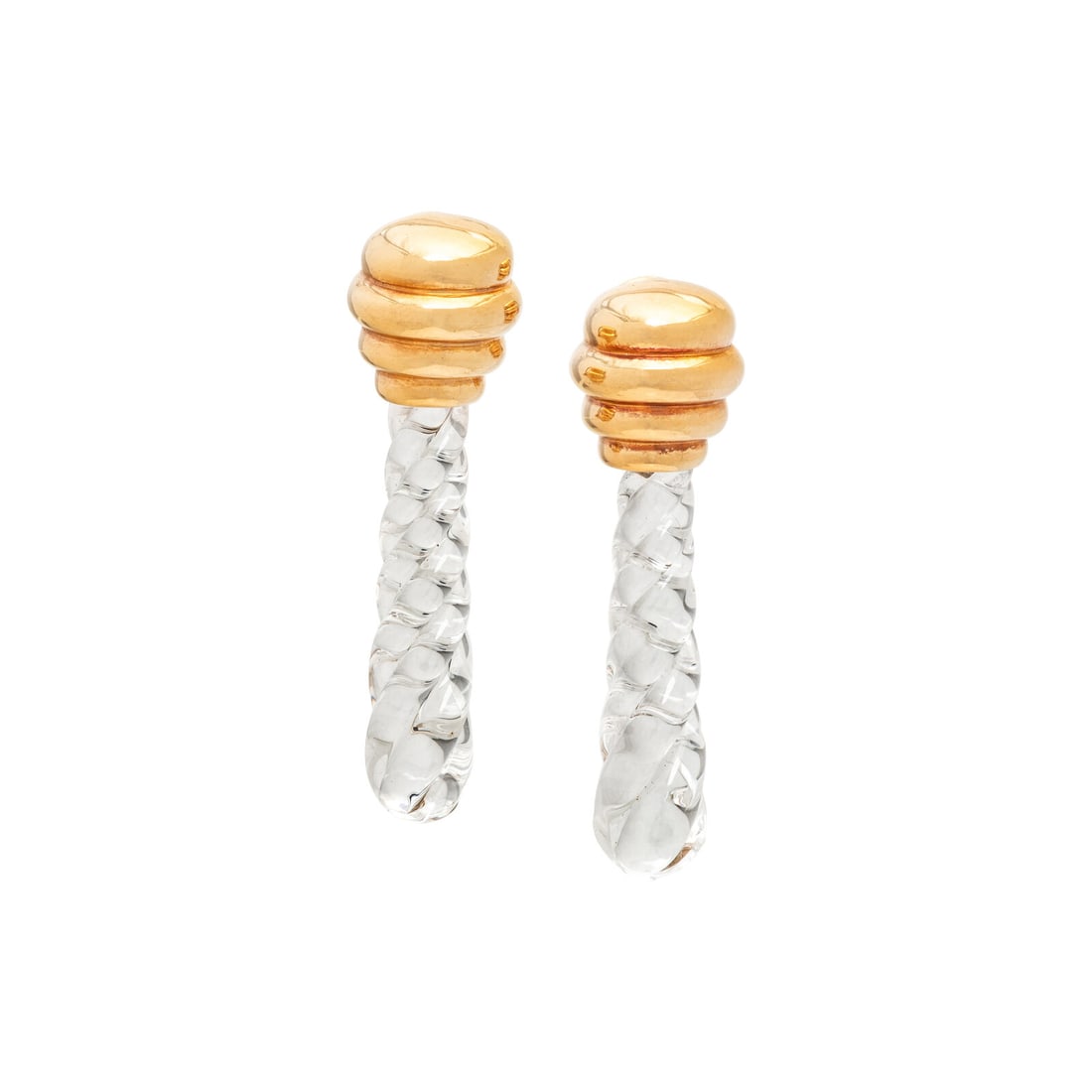 ANGELA CUMMINGS FOR STEUBEN, YELLOW GOLD AND GLASS SPIRAL EARRINGS
