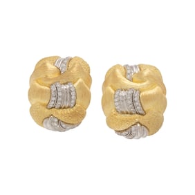 HENRY DUNAY, YELLOW GOLD, PLATINUM AND DIAMOND EARRINGS