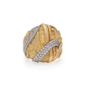 HENRY DUNAY, YELLOW GOLD, PLATINUM, AND DIAMOND RING