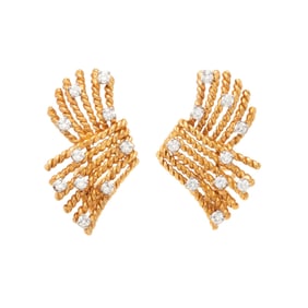 TIFFANY & CO., SCHLUMBERGER, YELLOW GOLD AND DIAMOND 'V-ROPE' EARRINGS