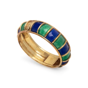 CELLINO, BLUE AND GREEN ENAMEL BANGLE BRACELET