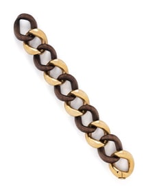 SEAMAN SCHEPPS, YELLOW GOLD AND WOOD LINK BRACELET