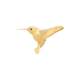 E. WOLFE & CO., YELLOW GOLD, AND DIAMOND HUMMINGBIRD BROOCH