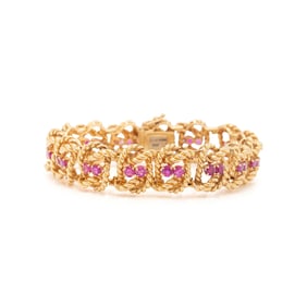 TIFFANY & CO., YELLOW GOLD AND RUBY BRACELET