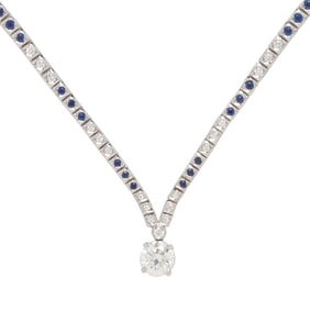 DIAMOND, SAPPHIRE AND PLATINUM NECKLACE