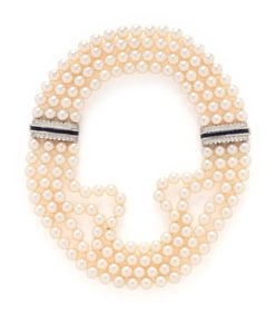 CULTURED PEARL, DIAMOND, AND SAPPHIRE NECKLACE