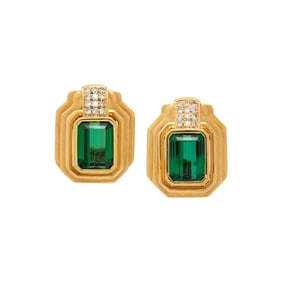 TOURMALINE, DIAMOND, AND YELLOW GOLD EARRINGS
