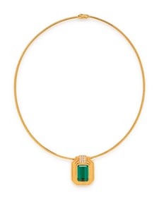 TOURMALINE, DIAMOND, AND YELLOW GOLD PENDANT/NECKLACE