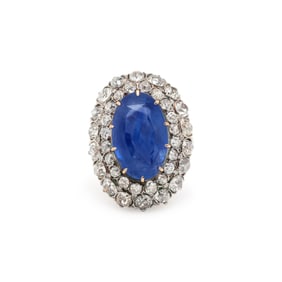 ANTIQUE, FRENCH, SAPPHIRE AND DIAMOND RING
