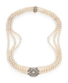 NATURAL PEARL AND DIAMOND CHOKER NECKLACE