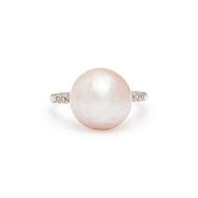 NATURAL PEARL AND DIAMOND RING