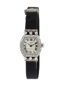CARTIER PARIS, ART DECO, DIAMOND AND PLATINUM WATCH