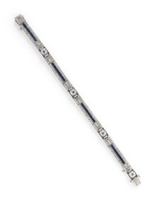 TIFFANY & CO., ART DECO, PLATINUM, DIAMOND AND SAPPHIRE BRACELET