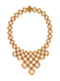 FRENCH, YELLOW GOLD BIB NECKLACE