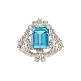 AQUAMARINE AND DIAMOND BROOCH