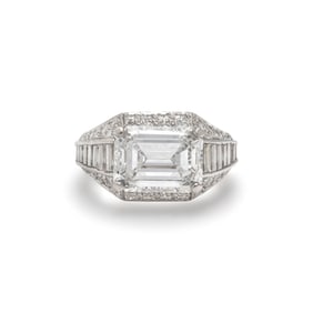 BULGARI, EMERALD CUT DIAMOND AND DIAMOND 'TROMBINO' RING