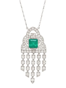 COLOMBIAN EMERALD AND DIAMOND PENDANT NECKLACE