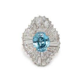 BLUE ZIRCON AND DIAMOND BALLERINA MOUNTING BY OSCAR HEYMAN