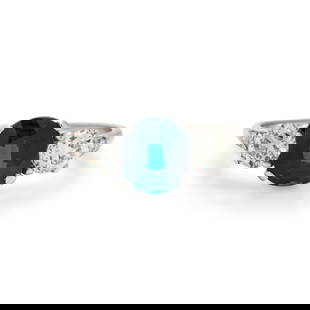 TIFFANY & CO., KASHMIR SAPPHIRE AND DIAMOND RING: TIFFANY &amp; CO., KASHMIR SAPPHIRE AND DIAMOND RING Set with an oval mixed cut sapphire weighing approximately 2.35 carats, flanked by old European cut diamonds weighing approximately 0.80 carat tota
