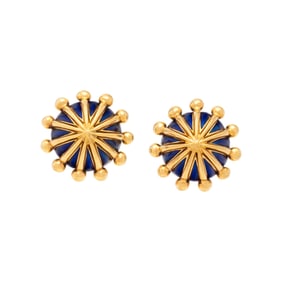 TIFFANY & CO., SCHLUMBERGER, YELLOW GOLD AND BLUE ENAMEL EARRINGS