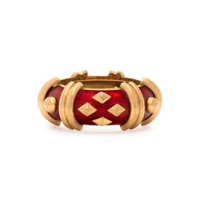 TIFFANY & CO., SCHLUMBERGER, YELLOW GOLD AND PAILLONNÉ ENAMEL RING