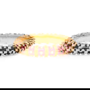 TIFFANY & CO., SCHLUMBERGER, PAILLONN&#201; ENAMEL AND DIAMOND 'DOTS' BRACELET: TIFFANY &amp; CO., SCHLUMBERGER, PAILLONN&#201; ENAMEL AND DIAMOND 'DOTS' BRACELET Designed as a semi-flexible bangle of deep red paillonn&#233; enameled sections studded with round diamonds weighing