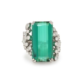 GREEN TOURMALINE AND DIAMOND RING