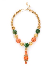 YELLOW GOLD, CORAL, AND JADE NECKLACE