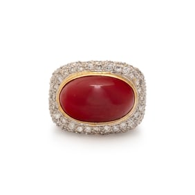 CORAL AND DIAMOND RING