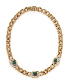 NICOLIS COLA, YELLOW GOLD, EMERALD, AND DIAMOND NECKLACE