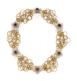 BUCCELLATI, BICOLOR GOLD AND IOLITE FLOWER NECKLACE