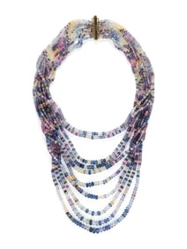 MULTISTRAND SAPPHIRE BEAD NECKLACE WITH CARTIER CLASP