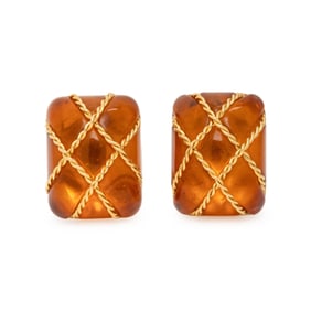 SEAMAN SCHEPPS, AMBER AND YELLOW GOLD 'CAGE' EARRINGS