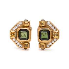 TOURMALINE, YELLOW SAPPHIRE, AND DIAMOND EARRINGS