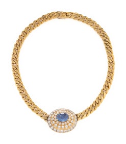 NICOLIS COLA, YELLOW GOLD, SAPPHIRE AND DIAMOND NECKLACE