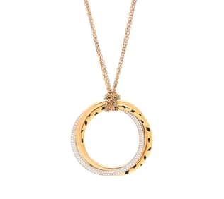 CARTIER, SPOTTED PANTHER ENAMEL, TRICOLOR GOLD, AND DIAMOND 'TRINITY' NECKLACE