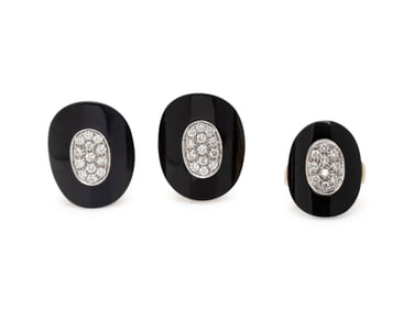 CARDI, MILANO, BLACK ONYX AND DIAMOND EARRINGS AND RING