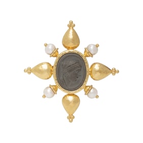 ELIZABETH LOCKE, LAVA CAMEO AND CULTURED PEARL BROOCH PENDANT